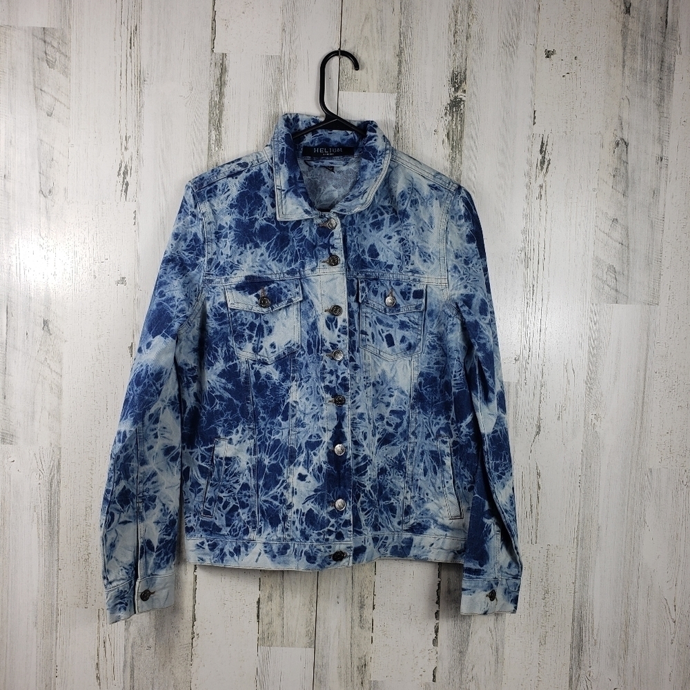 Helium blue and white denim jean jacket women's size medium